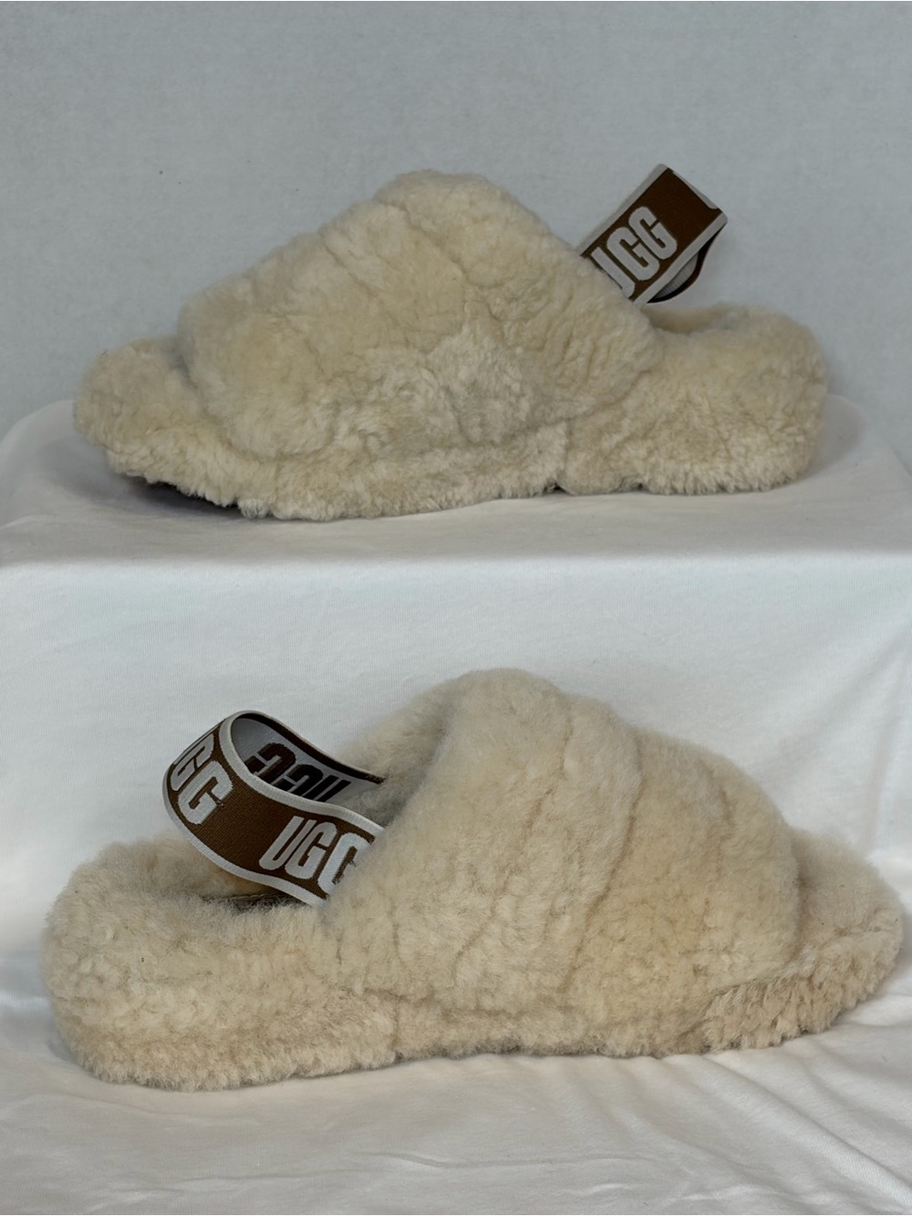 UGG Fluff Yeah Shearling Slide Slippers Women's 6 Cream Fuzzy Slingback